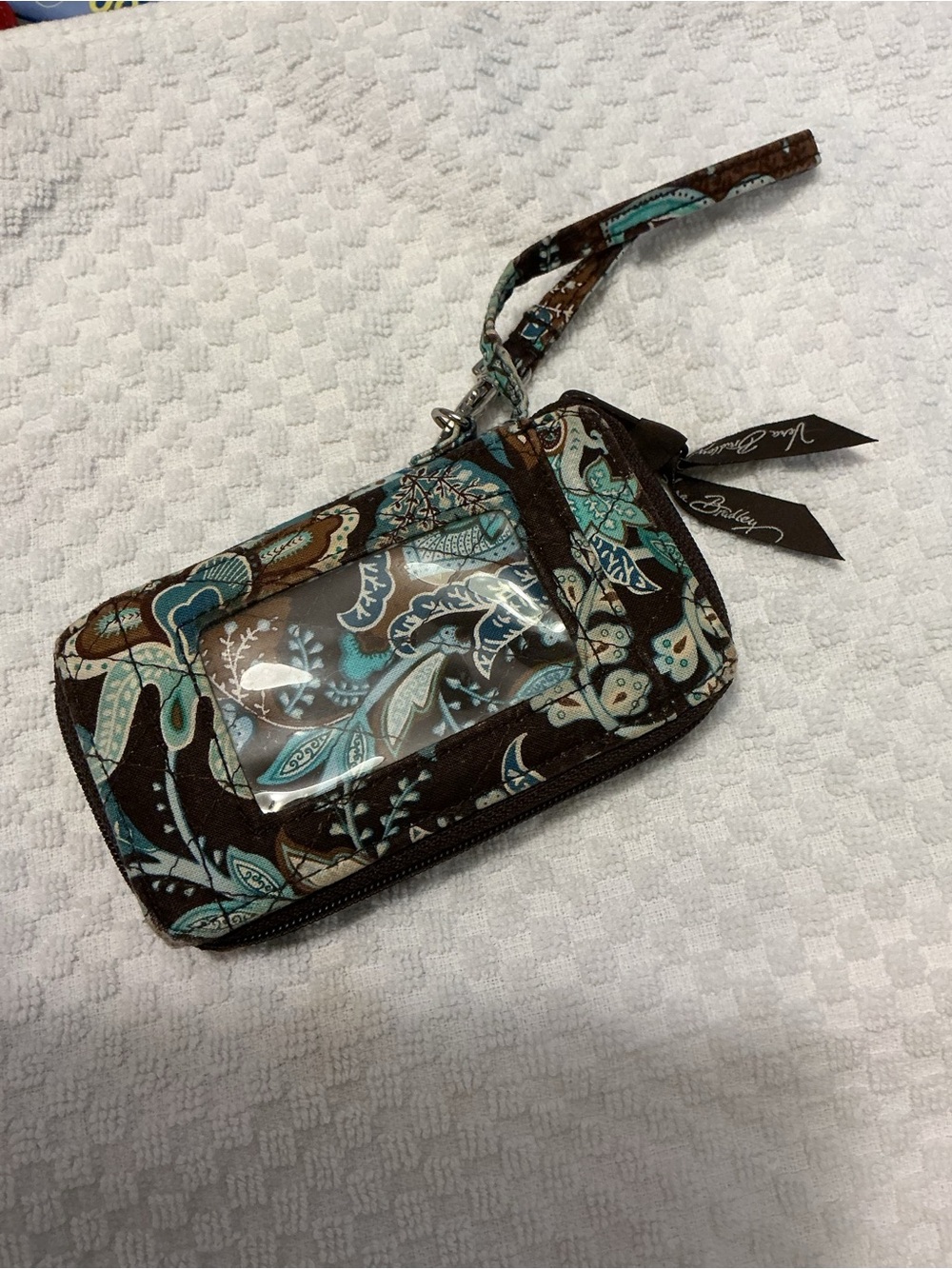 Vera Bradley Java Brown and Teal Paisley Card Holder Wristlet